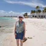 On the beach near our condo, wearing my polka-dotted hat from Brazil