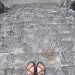 Looking down the precipitous steps at Muyil.