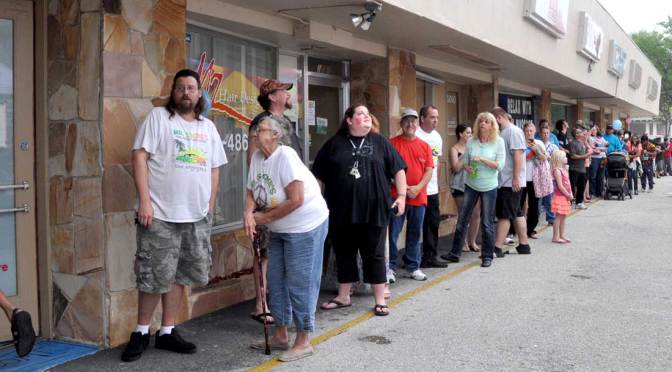 By 9 am, the line stretched to the end of the block