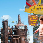 Large photo: Gasworks Park and Kenmore Air, Seattle. Small photos: Hostel in the Forest (GA) and Bumping Lake (WA).