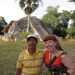 Philip's personal photographer, Margaret, with the Commander of Chacchoben. Photo by Philip Wilson.