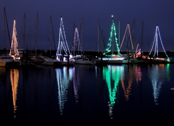 Parade entrants gathered on the dock next to ours