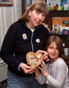 Becky and I show off the cookie that I decorated