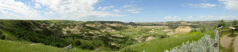 Panoramic image of Theodore Roosevelt National Park overlook