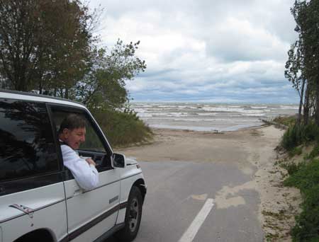 Watching the storm from the car