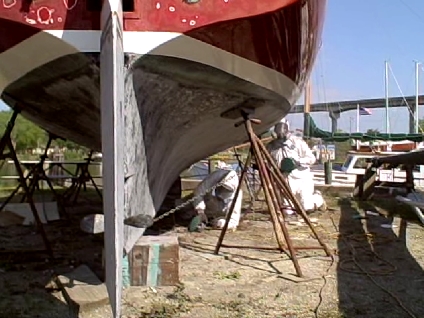 Randy and Larry sanding on Flutterby