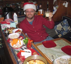 Barry on Christmas Eve aboard Flutterby