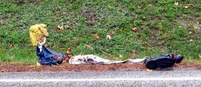 They even had dead scarecrows by the side of the road